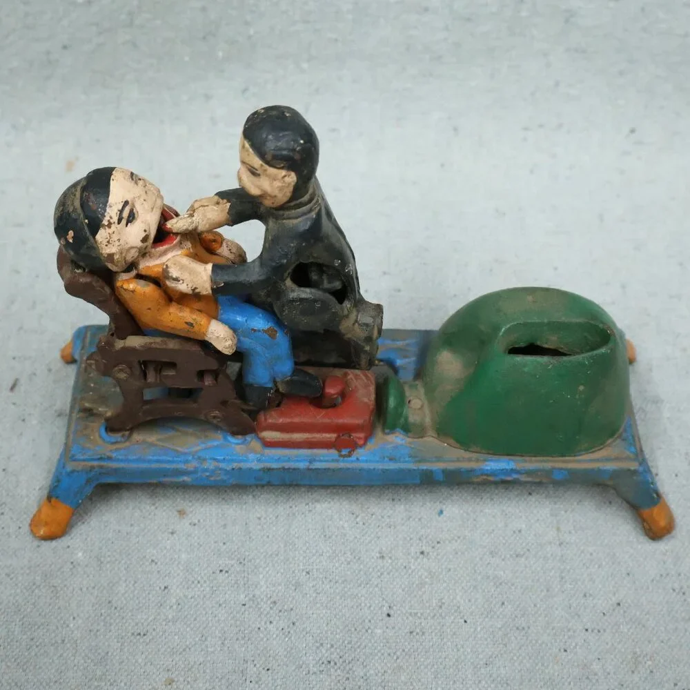 Collectable Cast Iron Mechanical Bank Dentist Pulling Tooth